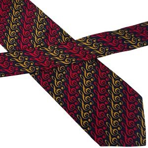 Josh Bach Tie Silk Navy Red Gold Musical Treble Clef Novelty Pattern USA‎ Made